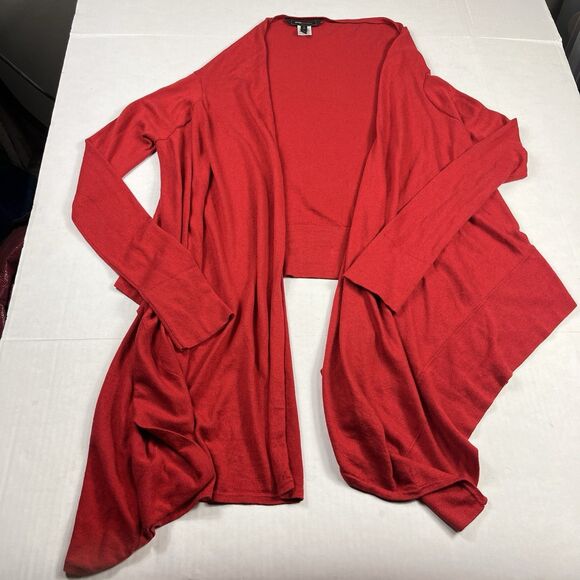 BCBGMaxazria Open Front Cardigan Bold Red Asymmetric Draped Flowy Sweater XS/S - Picture 1 of 11